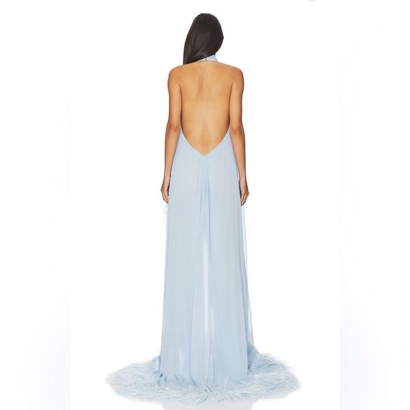 NEW BRONX AND BANCO Madeline Halterneck Gown in Powder Blue Feathered Gown - Picture 5 of 16
